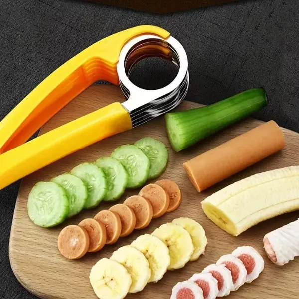 Multifunctional Stainless Steel Banana,  Strawberry and Cucumber Slicer, Portable Manual Fruit & Vegetable Dicer Cutter, Slicer for vegetables, Camping use, fruit salad prep , Banana Cutter manual kitchen tool, Kitchen Gadget for Home Use