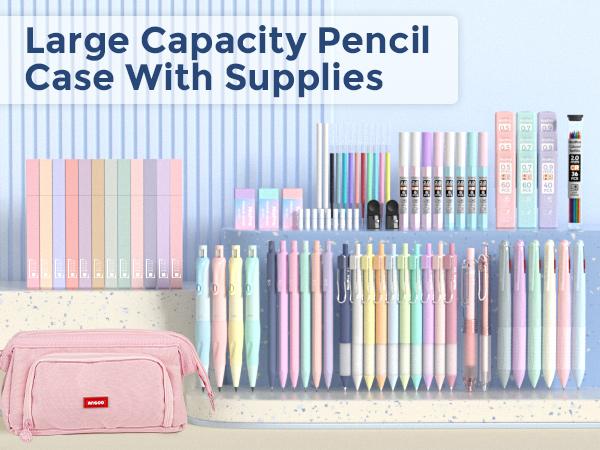 Nicpro 78 PCS Aesthetic School Supplies with Cute Pen Case, 12 Pastel Highlighters, 12 Color & Black Ink Gel Pens, 10 Mechanical Pencils 0.5, 0.7, 0.9, 2.0 mm, 6 Ballpoint Pen for Student Stationary