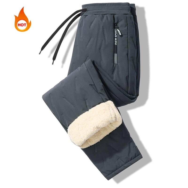 Men's Multi-piece set of solid color zip pocket thermal pants, regular comfortable casual waterproof drawstring waist, autumn and winter fleece-lined pants, sports casual, three-color simple sportswear, winter essential, everyday casual　 Plain