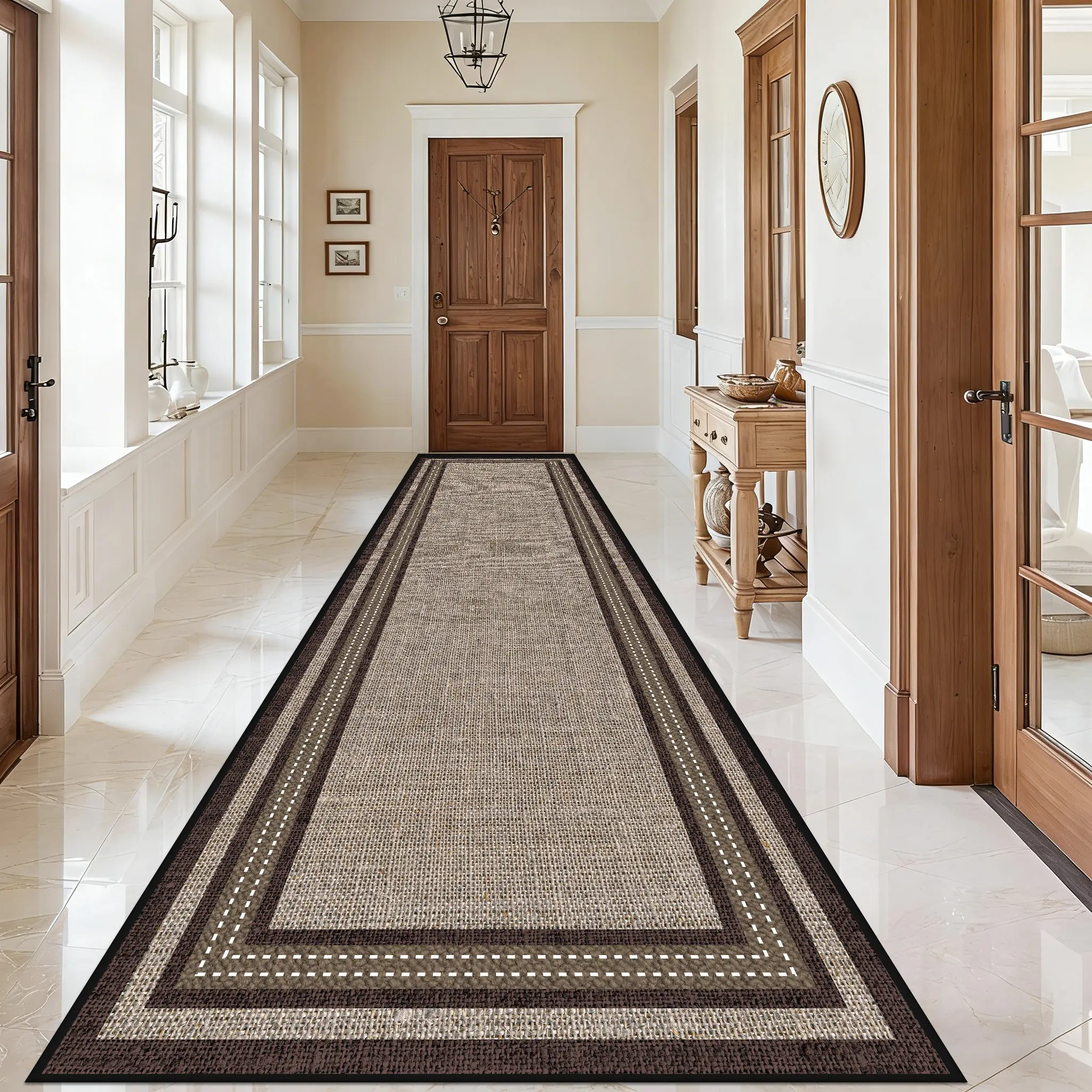 2.6' x 13' Extra Long & Wide Flat Weave Abstract Decorative Floor Runner Rug - Washable, Non-Slip, Thin Easy-Care for Hallway, Kitchen