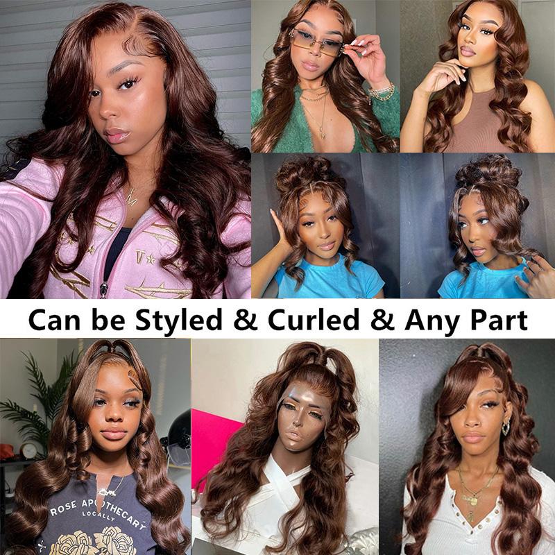 Bling Hair Brazilian 13X4 Chocolate Brown Deep Wave Lace Front Wigs Human Hair 13X6 Lace Front Wigs Human Hair Pre Plucked HD Transparent Lace Frontal Wigs For Women