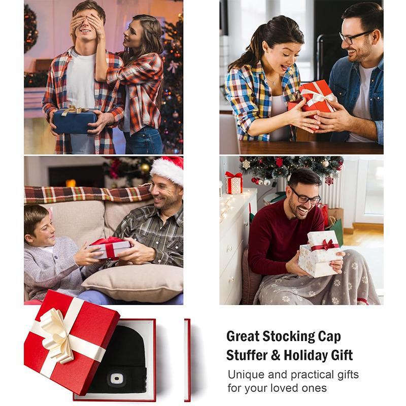 Three-in-one Functional Bluetooth Knitted Hat with 6 LED Lights USB Charging Removable LED Module & Speakers for Versatile Use