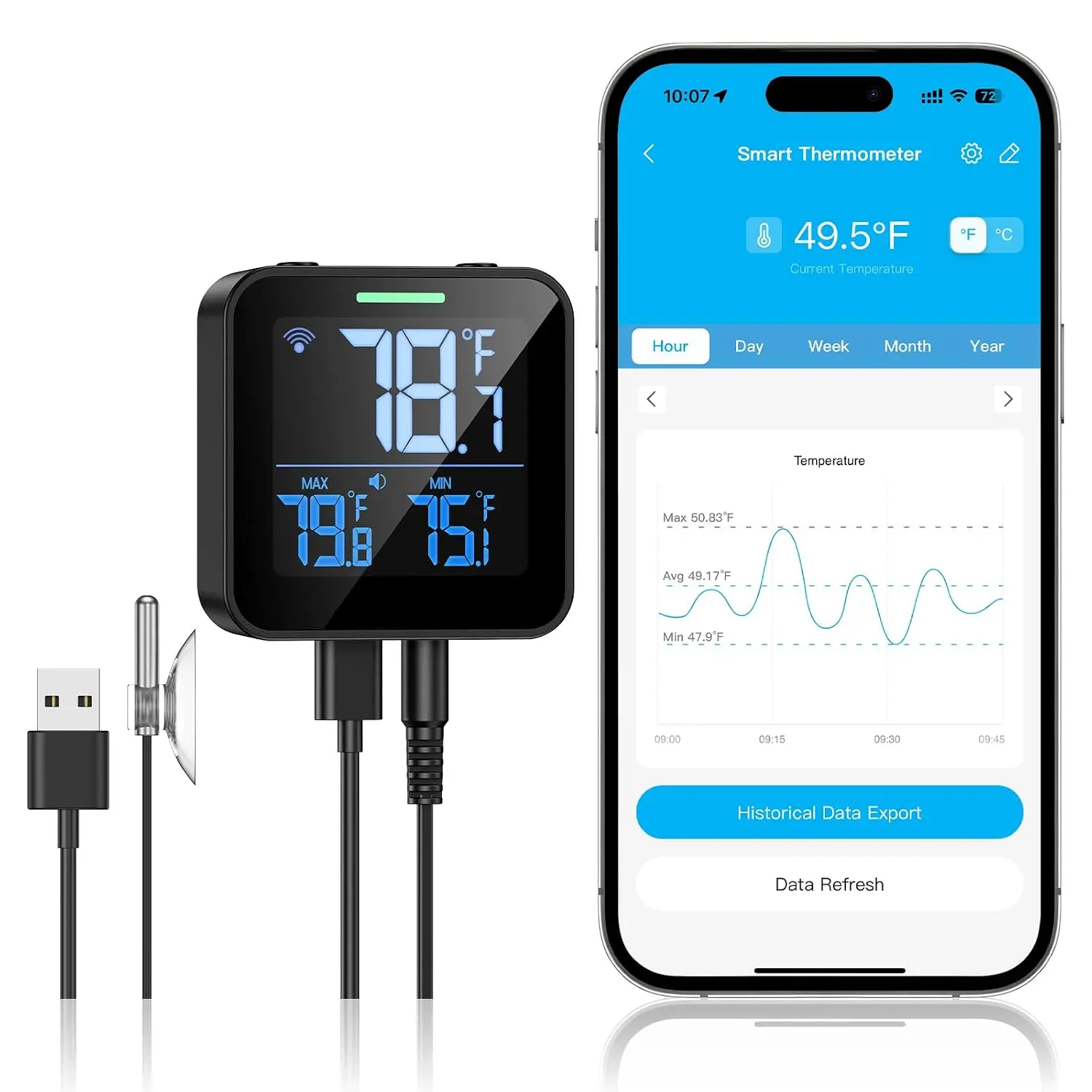 YoungSa Upgraded Digital WiFi Refrigerator Thermometer with 2.4G Wi-Fi Support, App Control, Buzzer Alerts, Backlit LCD Display, Temperature & WiFi Alerts for Home Use (Kitchen Fridge, Freezer)
