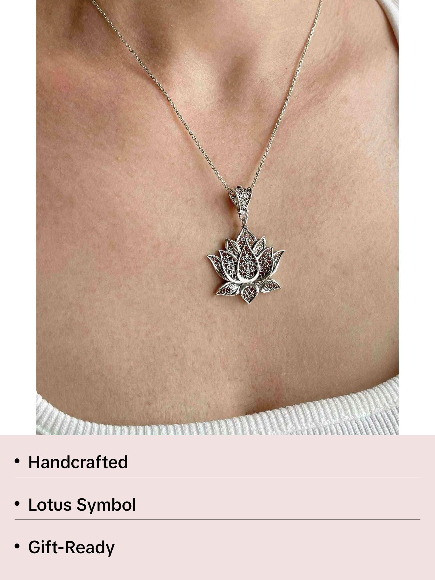 Filigree Art Sterling Silver Lotus Flower Women Pendant Necklace