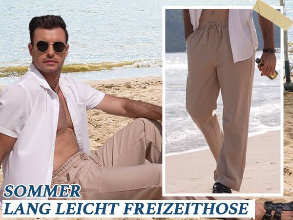 COOFANDY Men's Casual Linen Pants Loose Fit Elastic Waist Drawstring Lightweight Pant Summer Beach Trousers