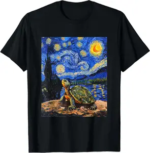 100% Cotton Cute Tortoise Turtle - Van Gogh Style - Starry Night T-Shirt