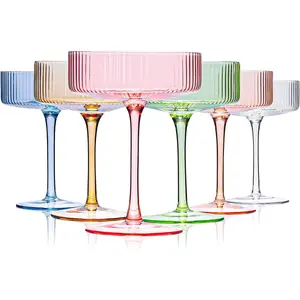 9 oz Colored Coupe Glasses Set of 6 Colorful martini Glasses