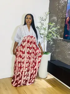 Safi Oversized Adire Crepe Boubou Dress with Lace | One Size Fits S–3X