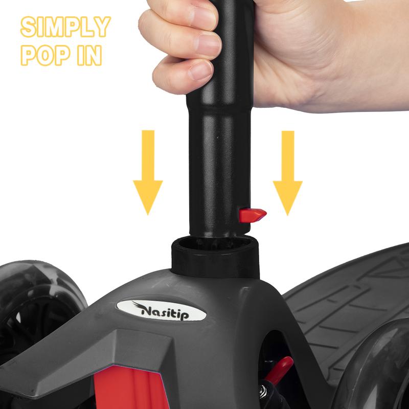 GARVEE Adjustable Height Kick Scooter with AEBC-9 Bearings and 3 Light-Up Wheels, Lean-to-Steer Design for Outdoor Fun, Suitable for Ages 3 to 12, Deep Black Color