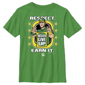 Boy's WWE John Cena Respect Earn It Graphic Tee Kelly Green Medium  T shirt