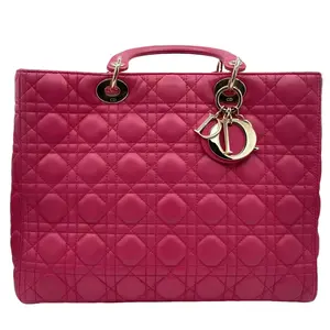 Pre-owned Dior leather Tote Bags Lambskin Cannage Large Red Lady Shoulder Bag