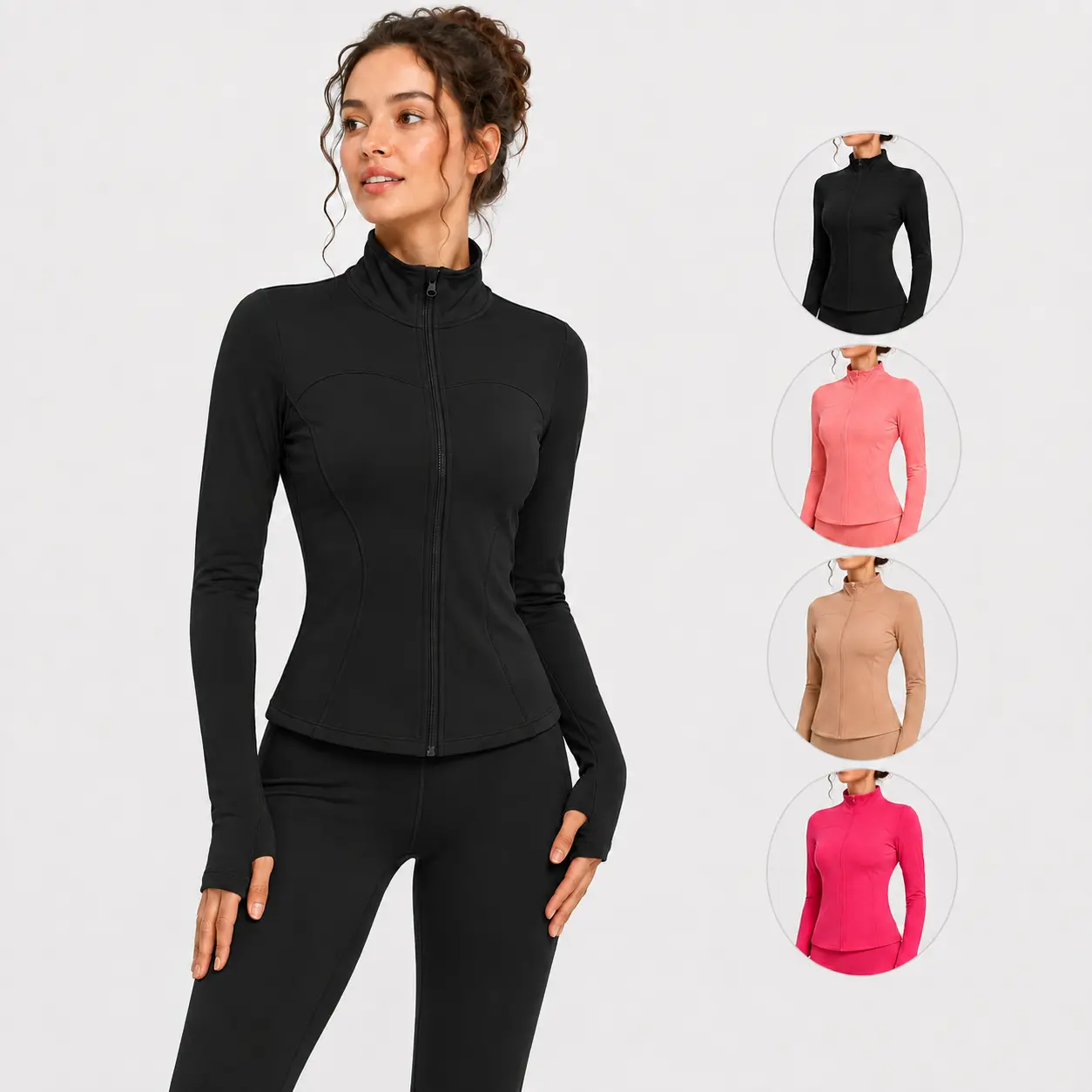 Women's Stretch Fitness Jacket with Full Zip Front Athlete Jackets Long Sleeve