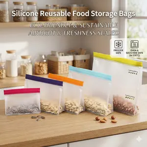 5 Pack BPA Free Silicone Reusable Food Storage Bags, Multi-Use Freezer Bags, Lunch Bag, Travel Containers, Eco-Friendly and Leakproof Utensils Kitchen