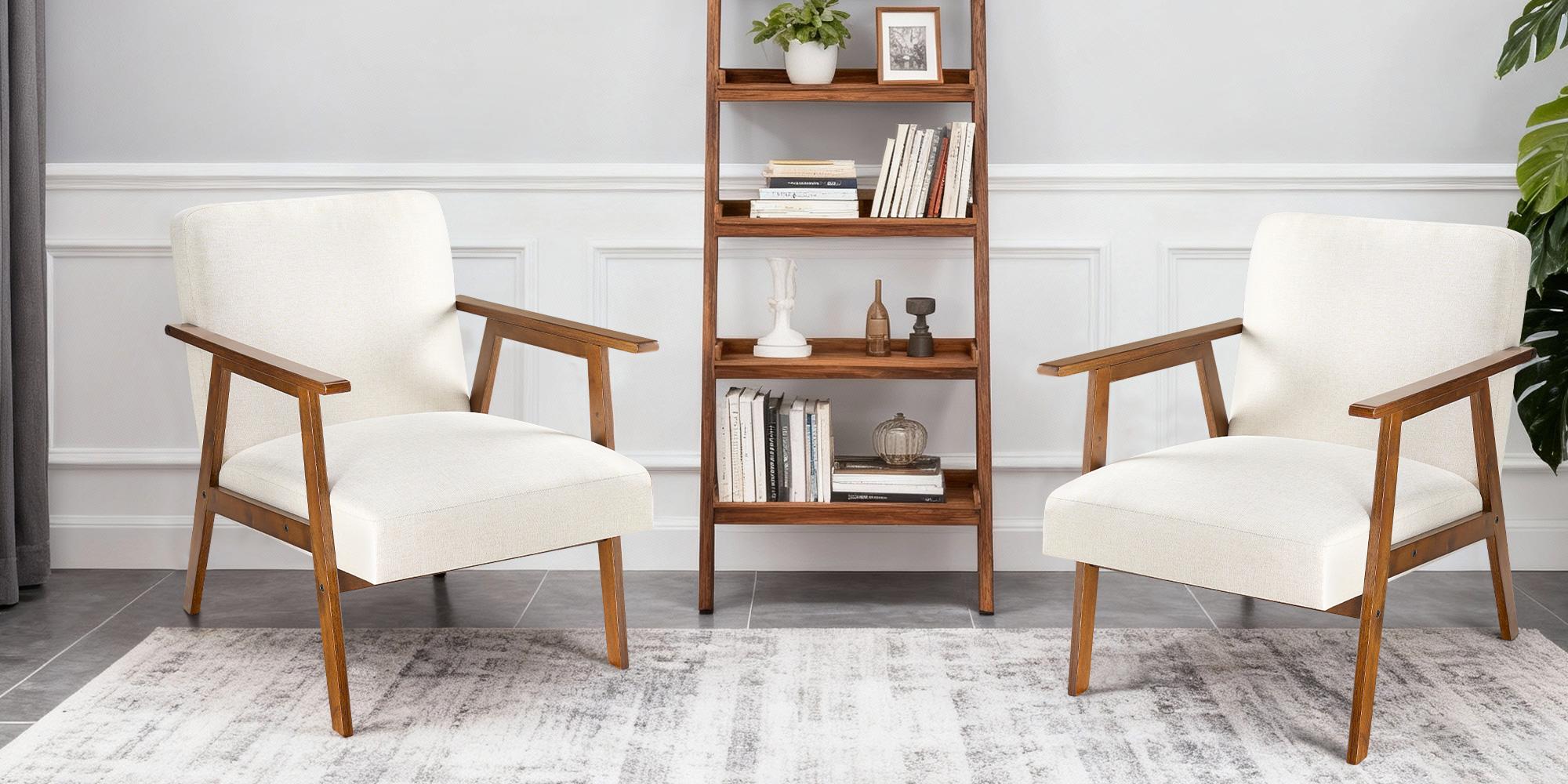 Mid-Century Modern Accent Chair, Armchair with Solid Wood Legs, Upholstered Reading Chair