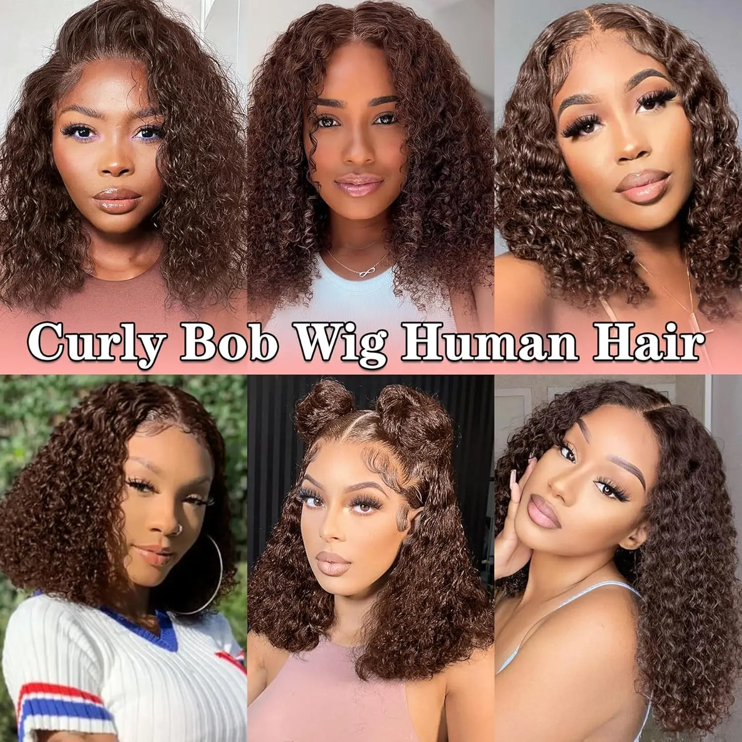 Chocolate Brown Curly Wave BOB Wigs For Black Women Human 