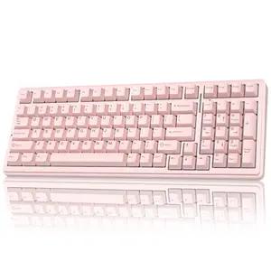 [Silent] AULA F99 Wireless Mechanical Silent Keyboard with Numpad Tri-Mode BT5.0/2.4GHz/USB-C Gasket Hot Swappable RGB Backlit Pre-Lubed Linear Switch Creamy Gaming Keyboard Light Pink