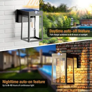 Hoodink Solar Motion Sensor Lights, 2 Pack Solar Lights Outdoor with 2 Modes & Waterproof, Dusk to Dawn Glass LED Wall Lights for Entryway Exterior Front Porch Patio Fence Security Lamp