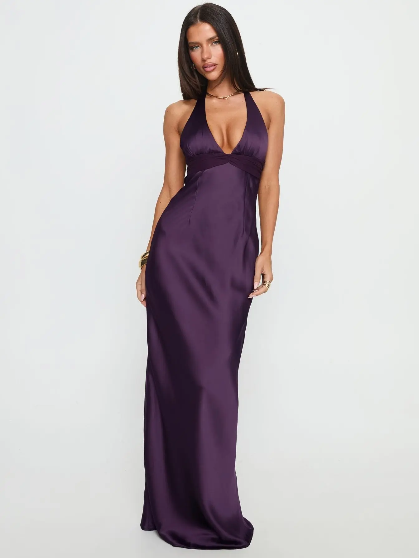 Odyssa Halter Maxi Dress for Women, Satin Open-Back Halter, Ruched  Underbust Detail, Adjustable Straps, Fully Lined for Formal Events - TikTok  Shop