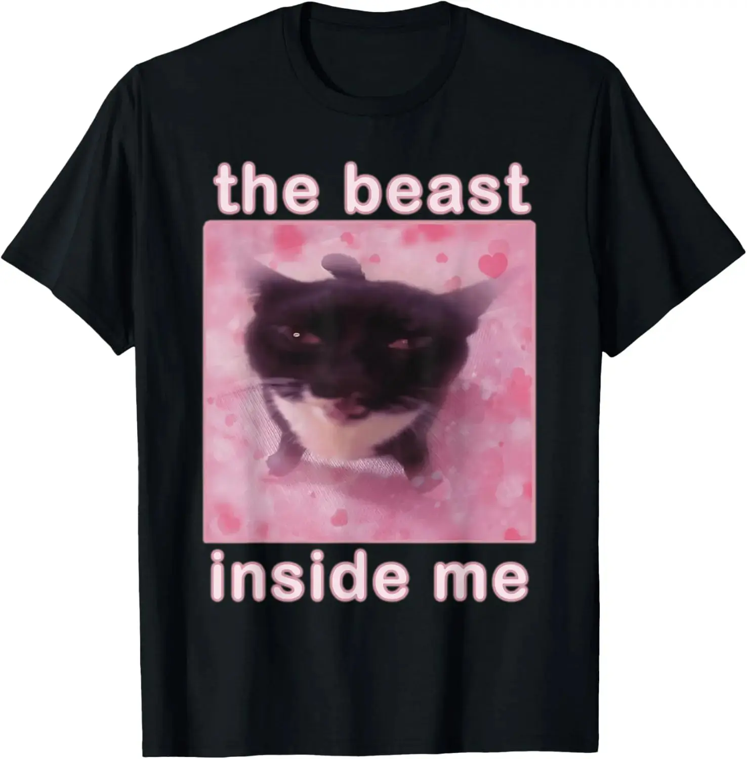 Women's 100% Cotton Short-Sleeve Oversized Streetwear Casual Unisex "The Beast Inside Me" Funny Cat Meme T-Shirt, Shortsleeve, Everyday, Tshirt