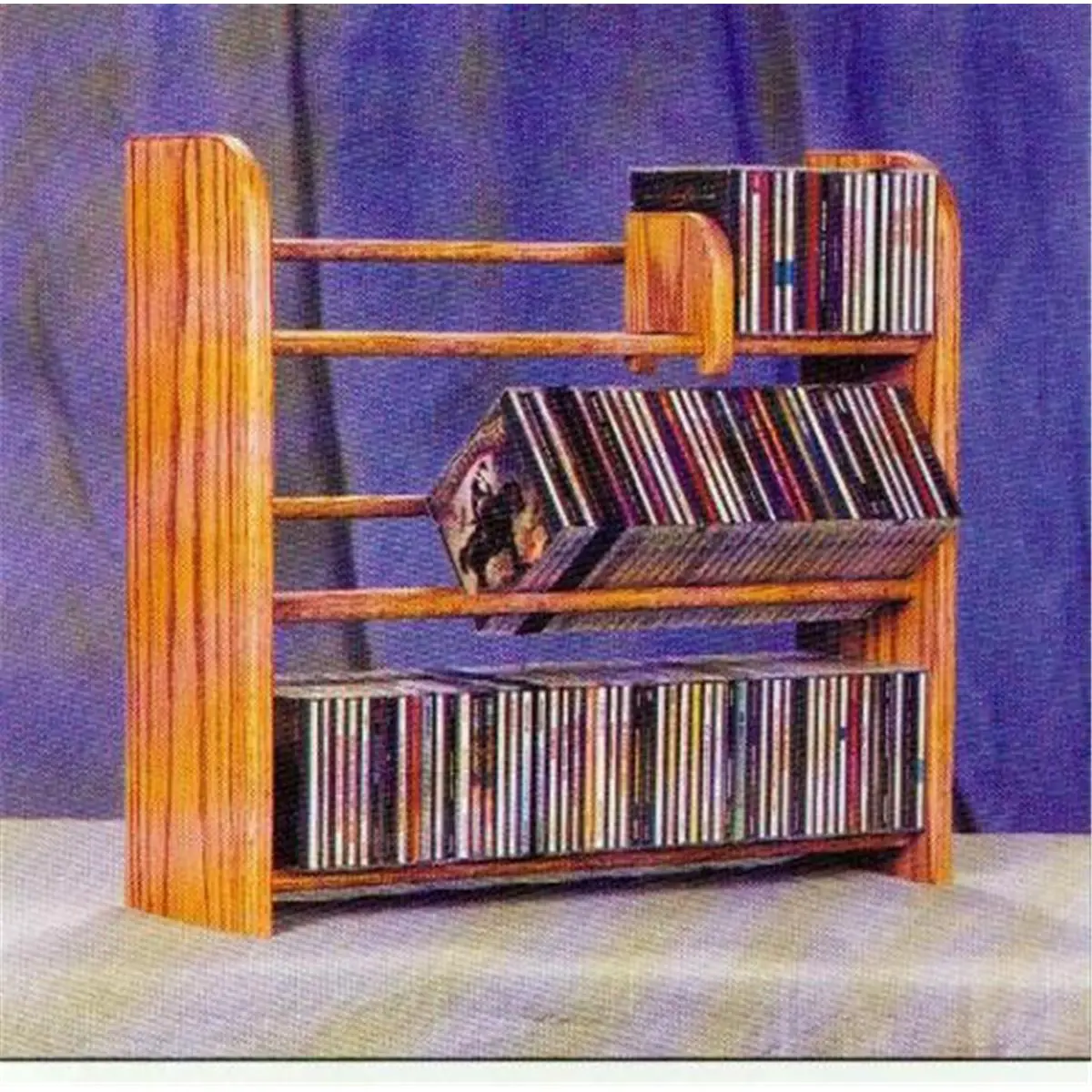 Honey Oak Hand-Crafted Solid Oak Wall-Mount CD Cabinet - 3-Row Dowel Organiser, Fully Assembled Floating CD Shelf, Storage Racks & Displays for Home Library Small Space Decor