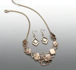 Colorful oil painting geometric square earrings, bracelet, and necklace set. High-end women's jewelry set