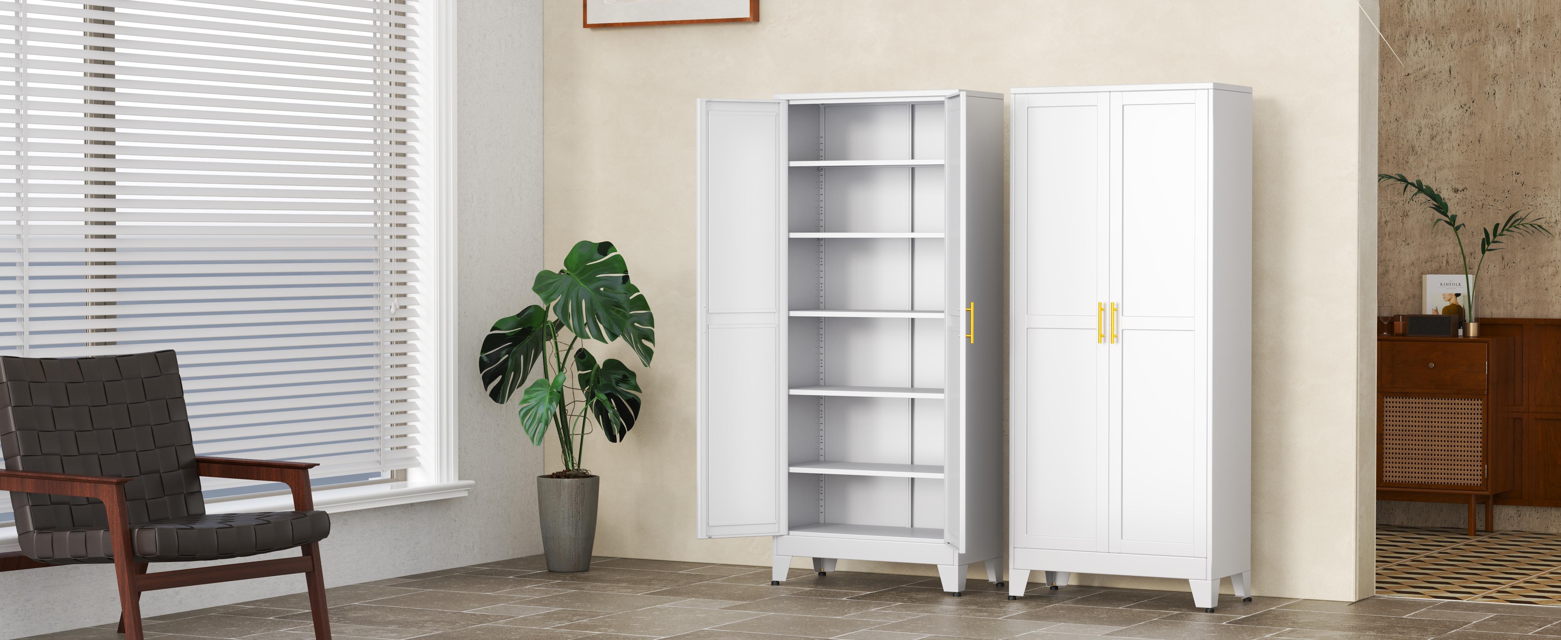 75.2" & 70.8" Tall Metal Kitchen Pantry Storage Cabinets with 2 Door and 5 Adjustable Shelves Cupboard for Kitchen Dining Room Living Room and Bathroom