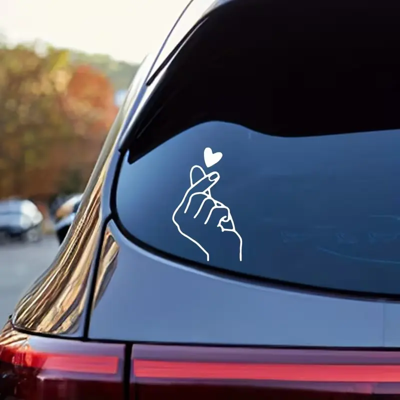Friendly Car Stickers with Hand Heart Gesture, 15.01x9.09 Cm, Available in, Silver Color, Laser Design, Perfect for Vehicle Decoration