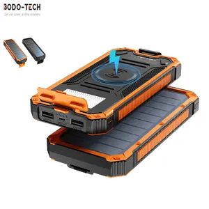 Bodo-Tech 20000mAh Solar Charger  Portable Power Bank USB-C & USB-A Dual Outputs Wireless Charging External Battery Pack with LED Flashlight Waterproof Compact Gadget