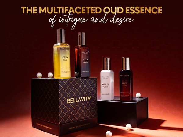 BellaVita Luxury's OUD Experience Perfume Gift Set | 4 Luxury Minis | Long Lasting | OUD, OUD GOLD, OUD DARK, WHITE OUD | EDP | 4 x 20 ml Fragrance BellaVita Luxury's OUD Experience Perfume Gift Set | 4 Luxury Minis | Long Lasting | OUD, OUD GOLD, OUD DARK, WHITE OUD | EDP | 4 x 20 ml Fragrance