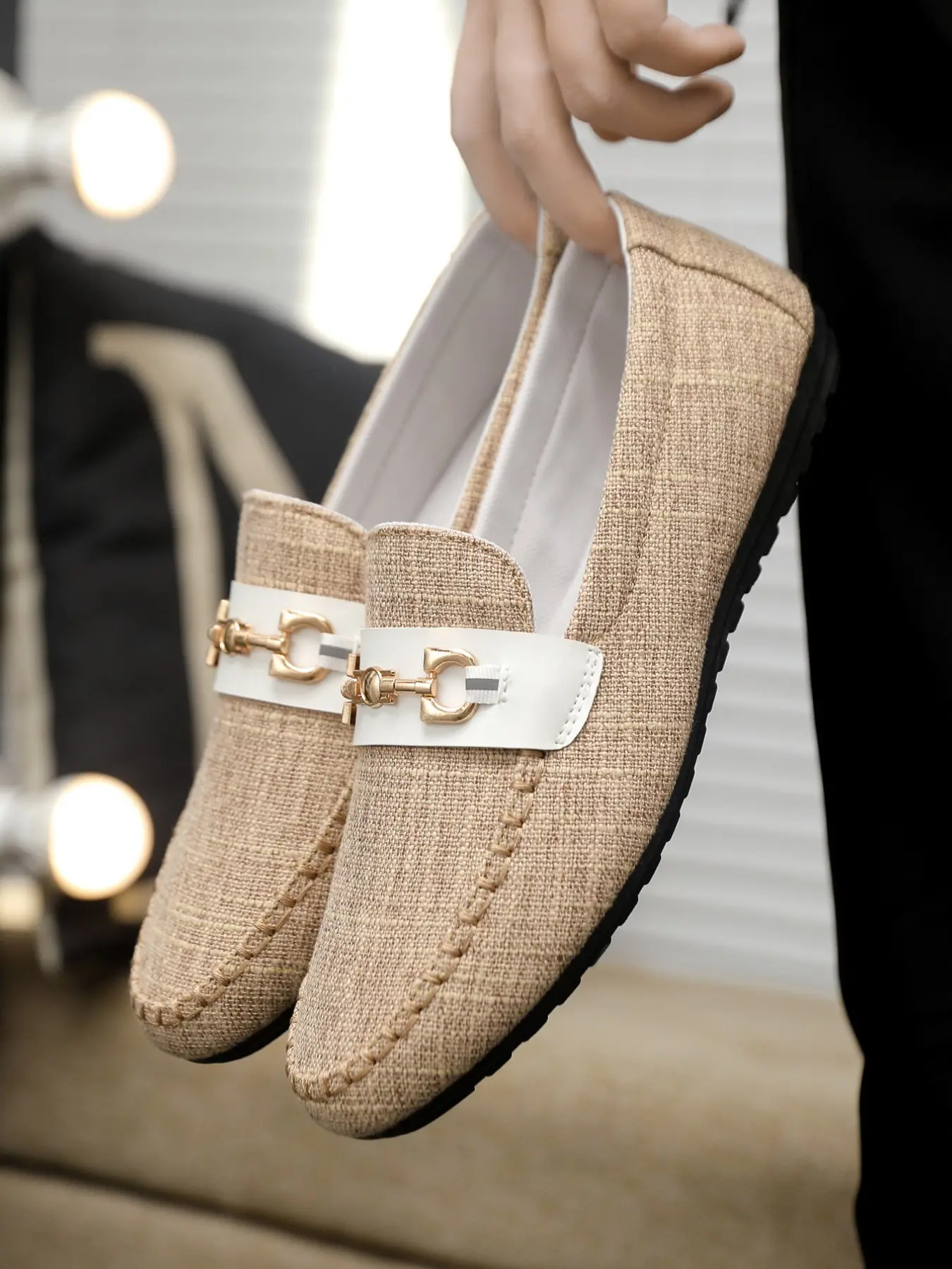 Men's Summer New Arrival Fashionable Easy Breezy Loafers, Korean Style Casual Linen Footwear, Soft Sole Slip-On Flat Shoes, Comfortable Men's Shoes