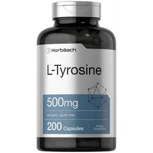 Horbäach L Tyrosine Supplement | 500mg | 200 Capsules | Free Form | Non GMO, Gluten Free Supplement