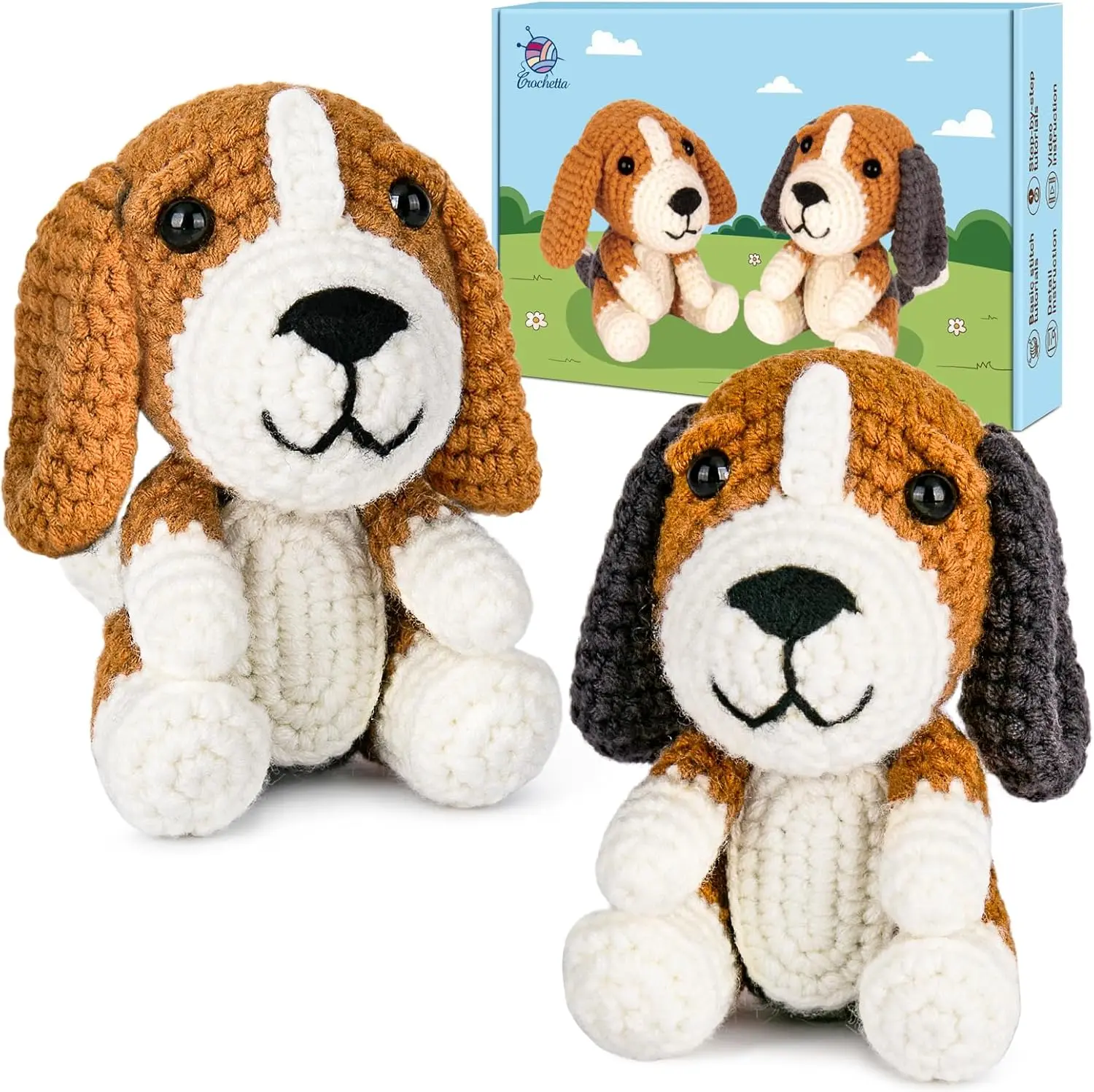 Crochetta Beginner Amigurumi Crochet Stuffed Animal DIY Kit - 5 Yarns, Stuffing, Hooks, Scissors, Easy Video Tutorials, Video Guides, Crochet Items, Crafting Supplies for All Ages, Valentine's Day Gifts