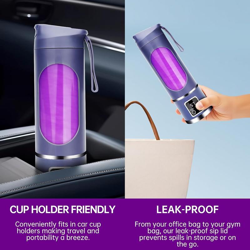 Portable personal electric USB blender, 500ML portable juicer milkshake and smoothie blender, small mixer, compact, convenient, multi-functional (purple)