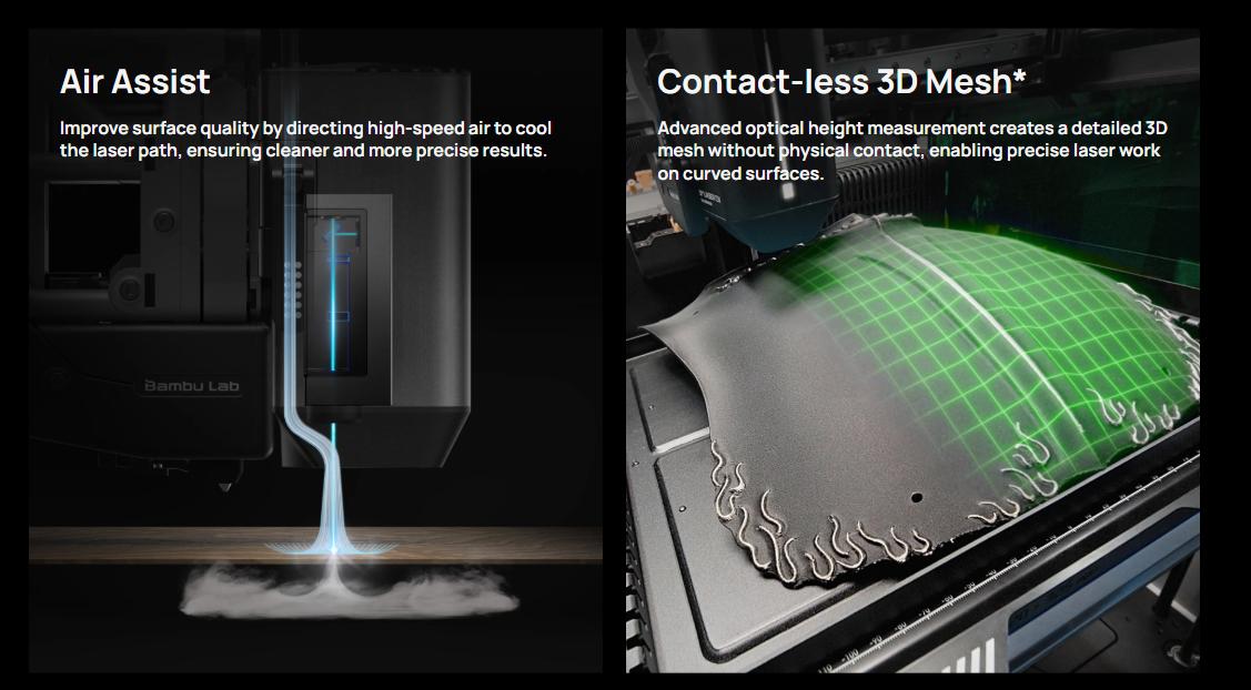 Bambu Lab H2D 3D Printer, Dual-nozzle Multi-material 3D Printing, Optional 10W/40W Laser and Cutting Module, 350*320*325 mm³ Print Volume, 5μm Resolution Optical Motion Calibration, Closed-loop Servo Extruder, 350°C Nozzle & 65°C Active Chamber Heating