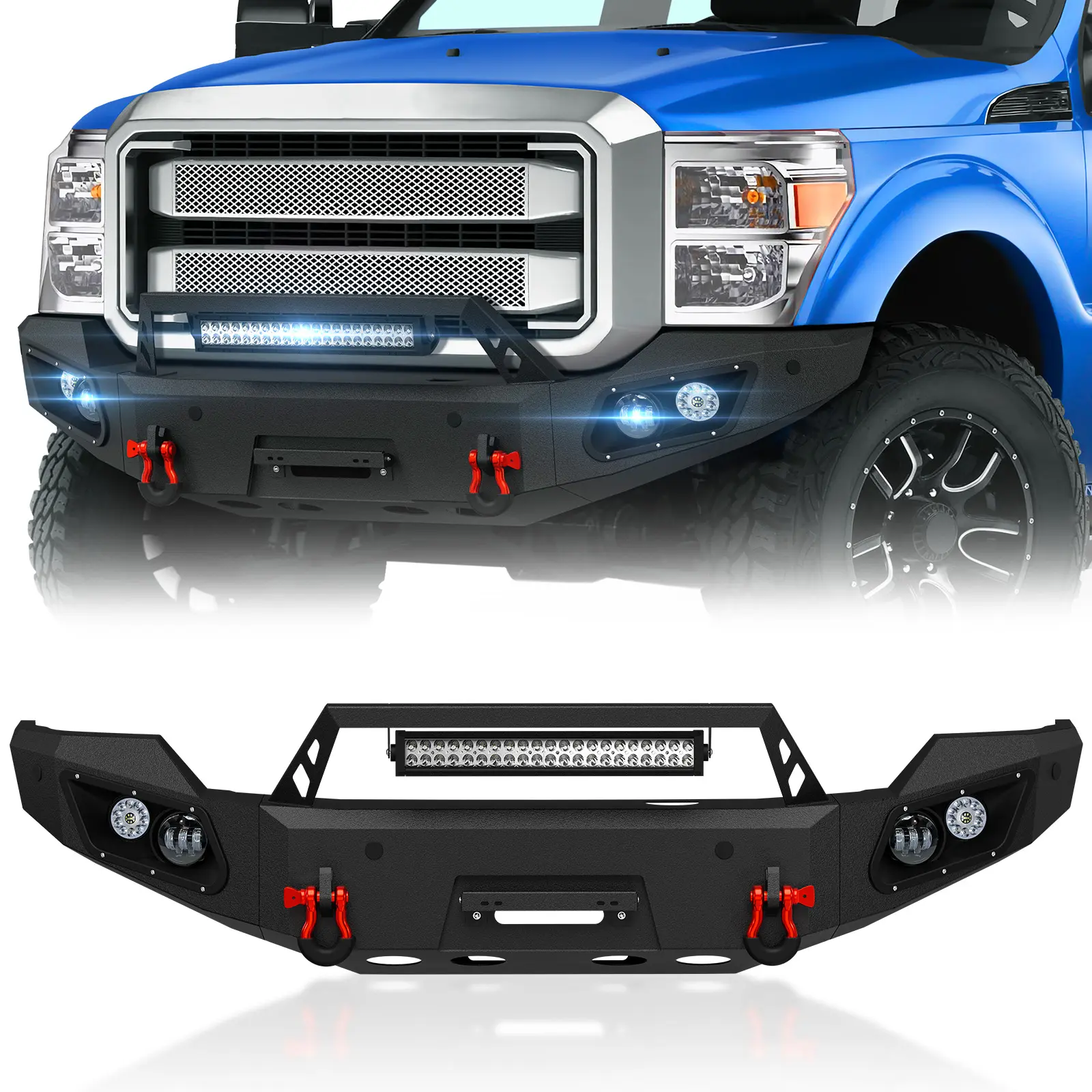 【EYOUHZ】Rugged Steel Off-Road Front Bumper with Powder Coat Protection, Car Accessories for 2011-2016 3rd Gen Ford F250, F350, F450 Super Duty Truck, 12,000 Lbs Winch Plate, F-Series
