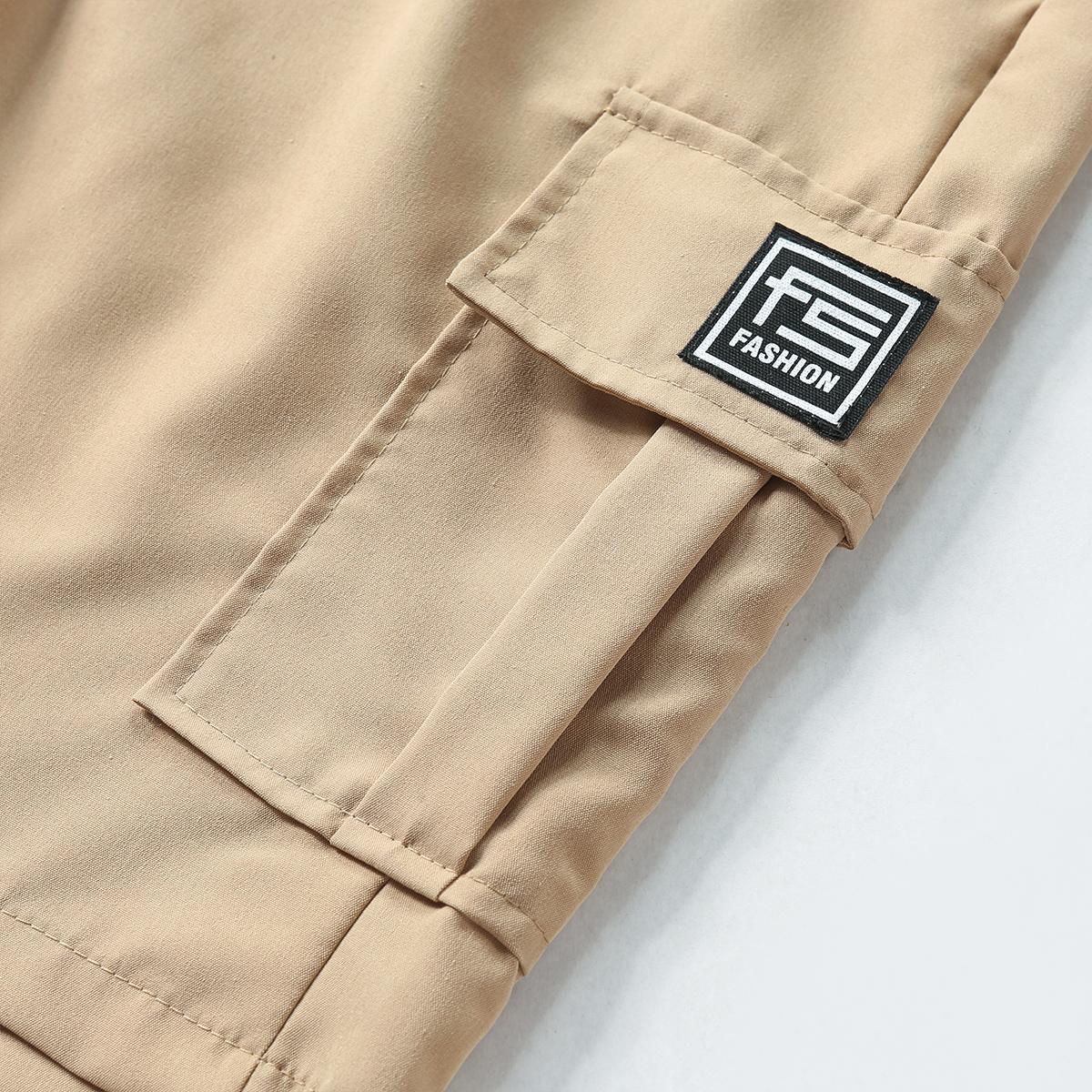 Men’s casual cargo shorts with a drawstring, designed for outdoor work and featuring multiple pockets; non-stretch cargo shorts.