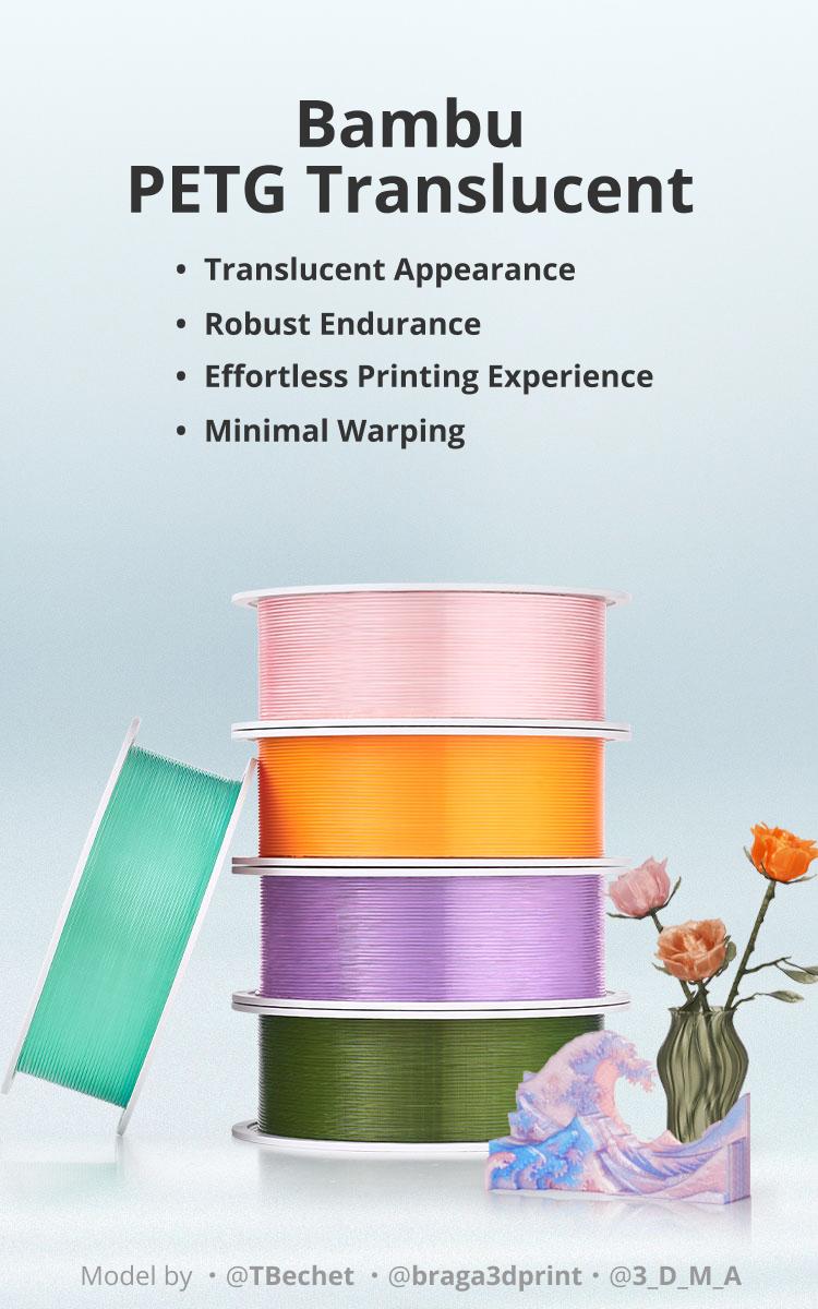 Bambu Lab PETG Translucent, 3D Printing Filaments and Materials