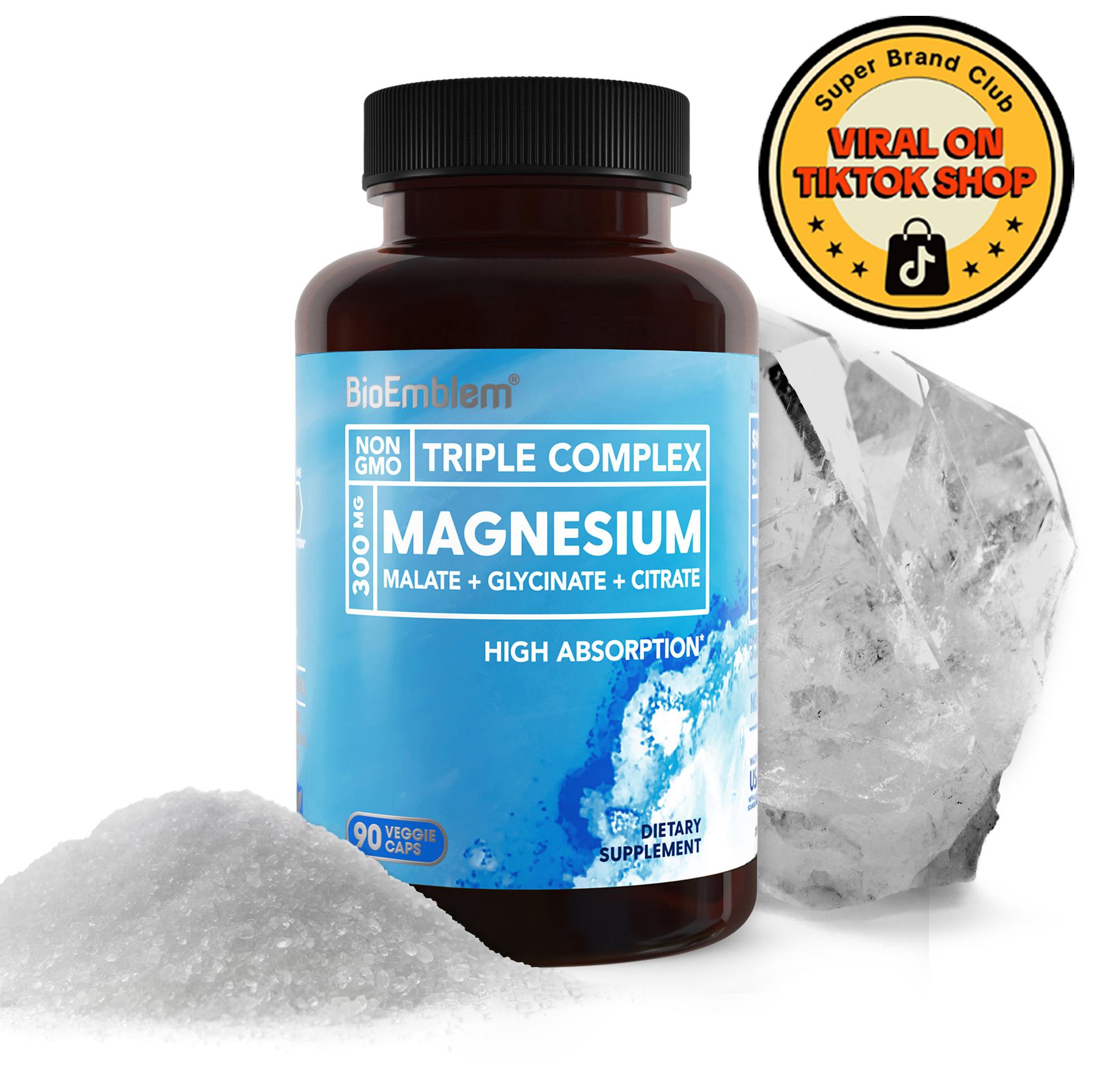 BioEmblem Triple Magnesium Complex 300mg of Magnesium Glycinate, Malate, & Citrate for Muscles, Nerves, & Energy