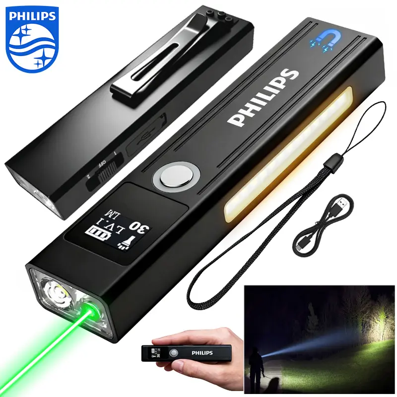 Philips SFL6256 Rechargeable High Lumens LED Flashlight, 1200-Lumen Magnetic Waterproof Tactical Light with Side Light, 9-Modes, USB Cable, Power Outage & Camping Outdoor Gear
