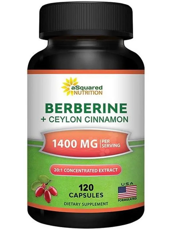 aSquared Nutrition Berberine with Ceylon Cinnamon Supplement - 1400mg Max Strength Complex - 120 Capsules - 1200mg HCl Powder Extract Plus Pills - Alternative to Gummies & Drops