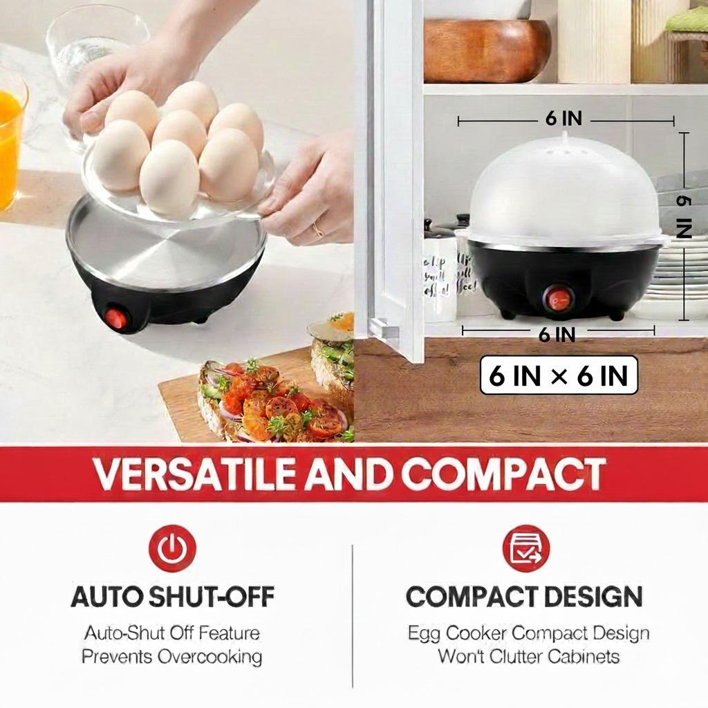 Egg Cooker, Rapid Boiler & Poacher, Meal Prep Essential, Family Sized Meals: Make Up To 7 Large Boiled Eggs, Dishwasher Safe Lid with Cool-Touch Handles, Poaching Tray Included, Black