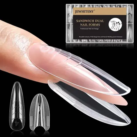 JEWHITENY 280PCS Multi-Pack Reusable Sandwich Dual Nail Forms, 14 Sizes with Guide Lines for Natural Matching, Cost-Effective Nail Supplies, Salon-Ready Home-Friendly DIY Extension Tools, Less Lift & Peel