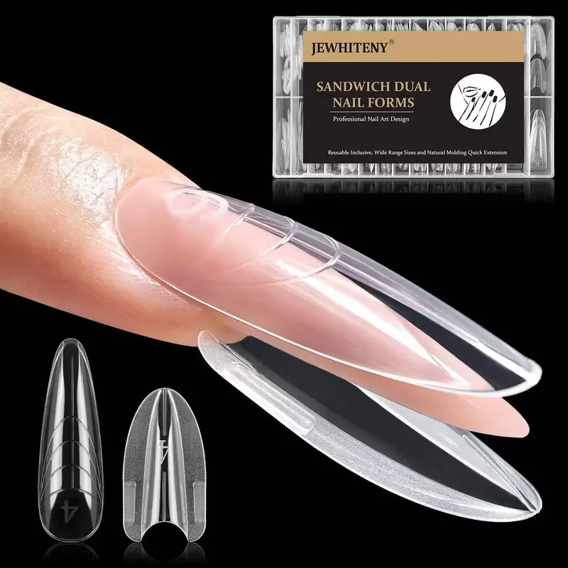 JEWHITENY 280PCS Multi-Pack Reusable Sandwich Dual Nail Forms, 14 Sizes with Guide Lines for Natural Matching, Cost-Effective Nail Supplies, Salon-Ready Home-Friendly DIY Extension Tools, Less Lift & Peel