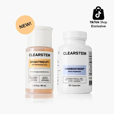 [CLEARSTEM] Viral Best Sellers Set for Acne-Prone Skin and Post-Blemish Marks, MINDBODYSKIN® Hormonal Acne Supplement, BRIGHTMEUP Clinically Tested Advanced Brightening Toner
