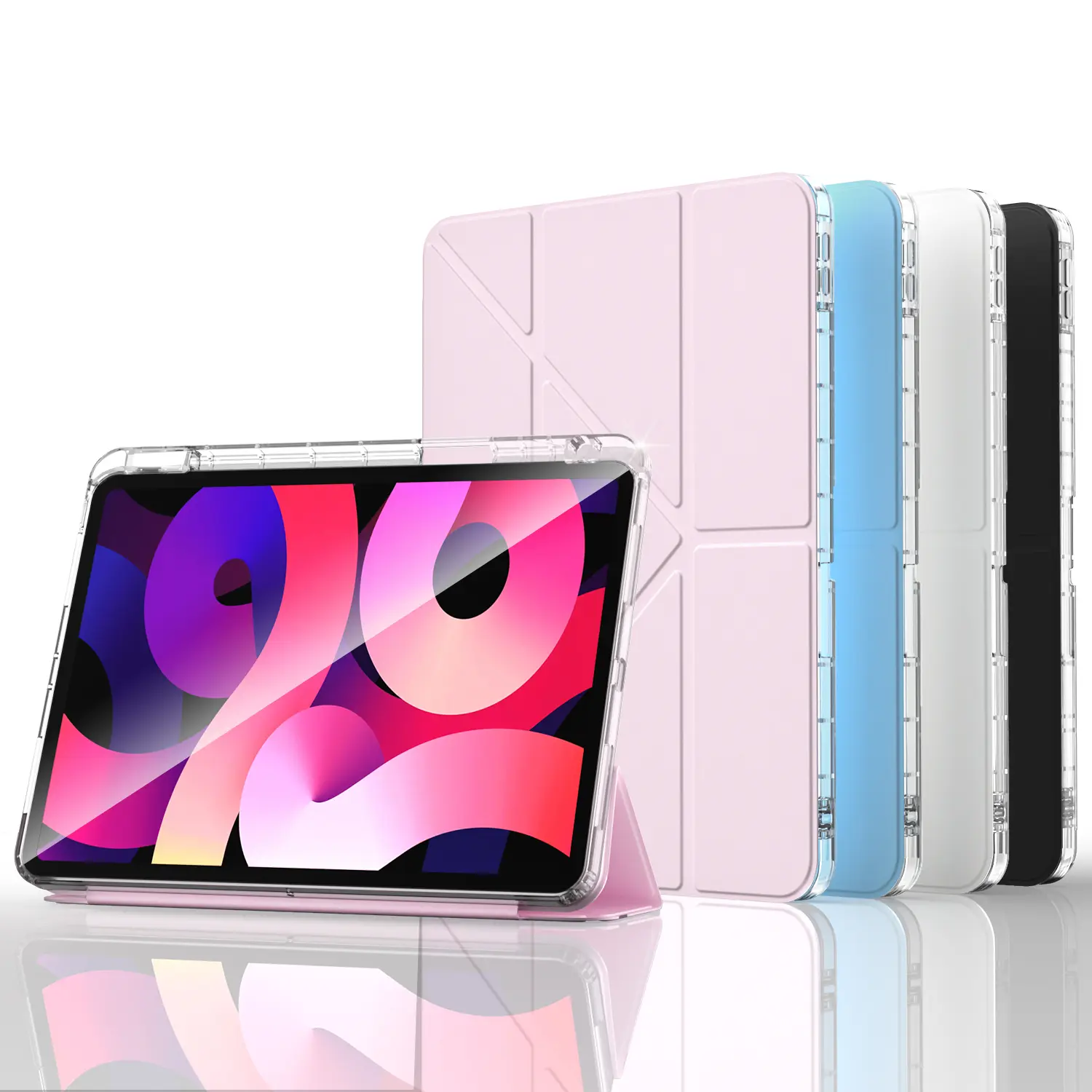 Case for iPad Pro 11 Inch 2022/2021/2020/2018(4th/3rd/2nd/1st Generation), Air 11" M4/M3/M2, Air 5th/4th Gen 10.9", Clear Slim Y-Shaped Stand Cover with Pencil Holder, Auto Wake/Sleep BackToSchool