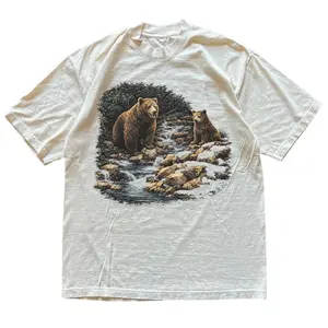 Bear T Shirt Unisex - Bear Waterfall Vintage Style, Retro Bear T Shirt, Forest Nature T Shirt, 90's Inspired Wildlife, Retro Woodlad Tee- Menswear & Womenswear - Streetwear Tops - Casual Cotton Crewneck Shortsleeve Tshirt