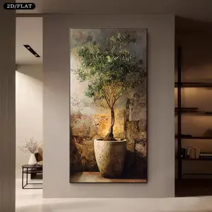 1pc Extra Large Olive Tree Canvas Painting - Mediterranean Olive in Rustic Pot - Modern Minimalist, Brown, Green, Golden Flower Pattern Wall Art Set Megan Fox Cat Poster Unframed los angeles apparel poster with Self-Adhesive Flexible Acrylic Mirror Tiles