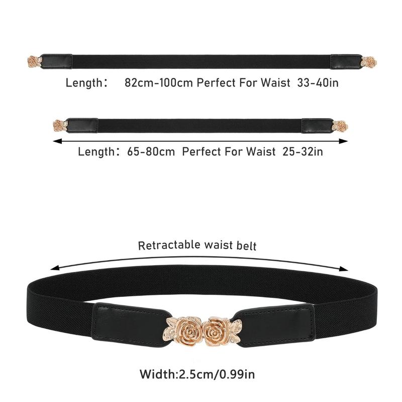 AWAYTR Skinny Belts for Women Dresses Retro Double Knot Buckle Stretchy Elastic Waist Belts for Jeans Dresses 2Pcs/Set