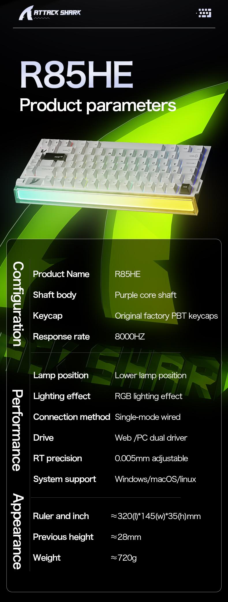 Attack Shark R85HE Rapid Trigger Keyboard with Custom Lightbox, High Performance E-Sports Magnetic Axis