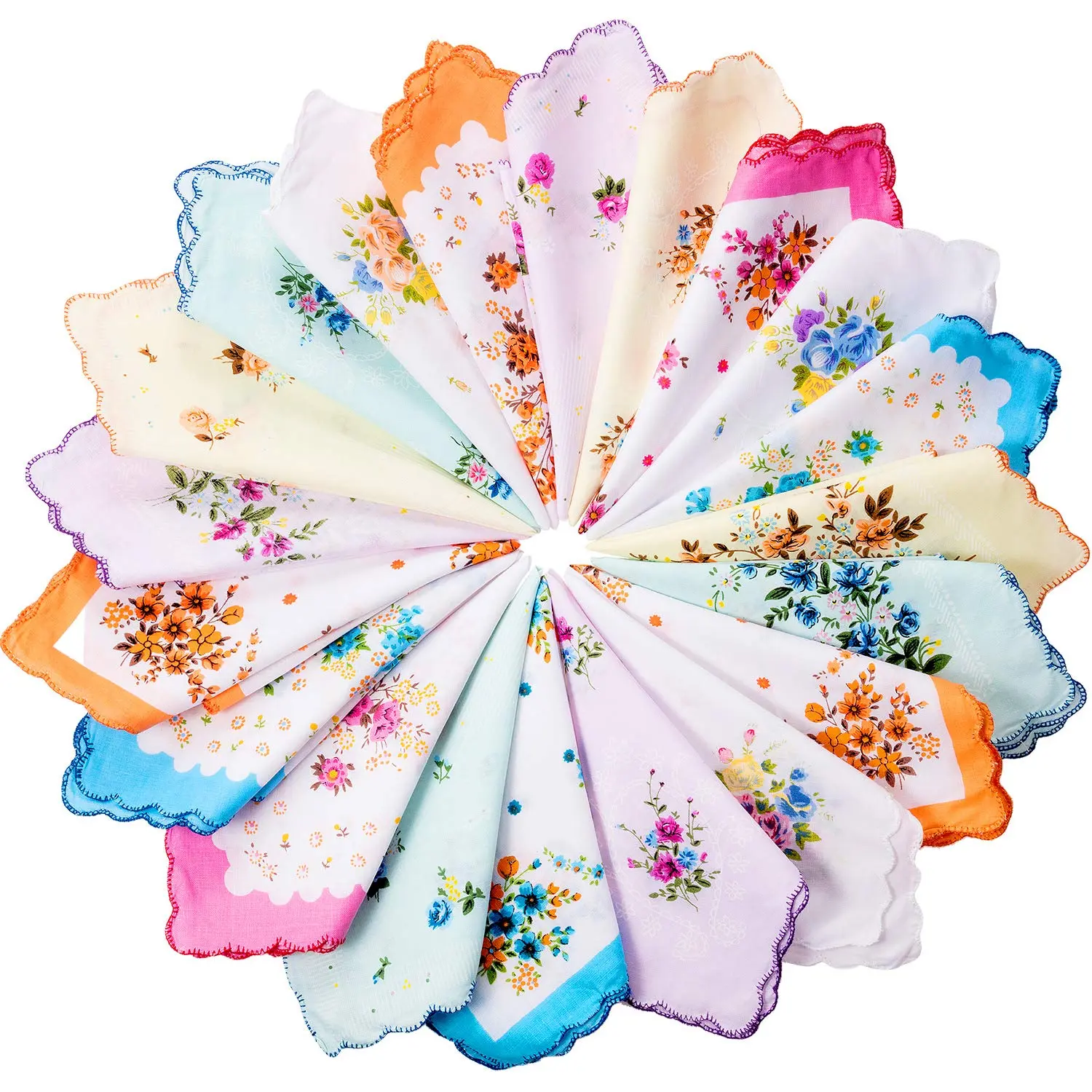 A Set of 20/12 Pcs Handkerchiefs for Women,Vintage Floral Soft Embroidered Ladies Handkerchief for Tea Party Favors Valentine's Day,Father's Day Gift,Summervibes